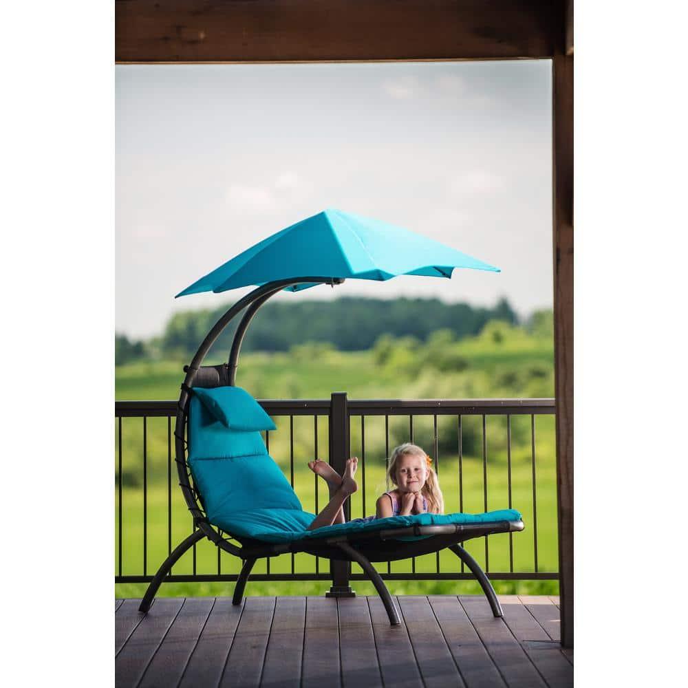 Vivere Dream Lounger with Polyester Cushion and Umbrella- True Turquoise
