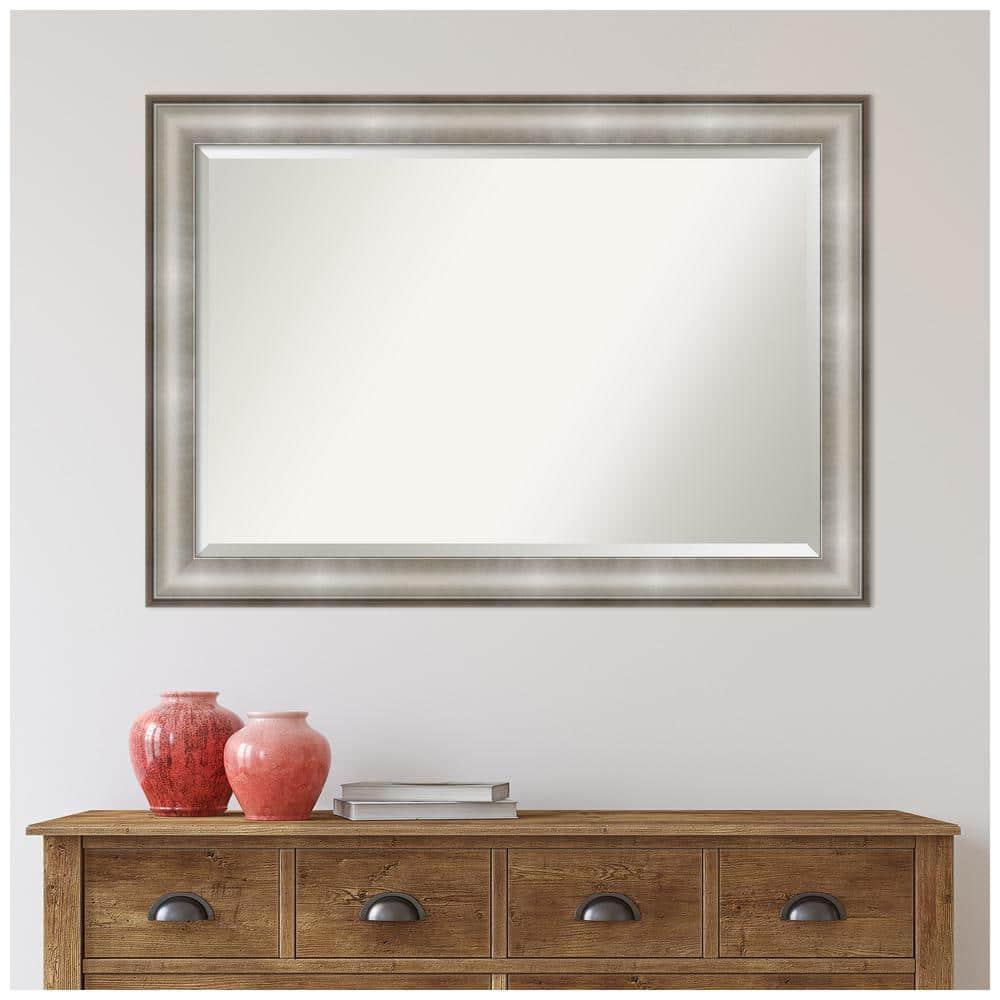 Amanti Art Beveled Bathroom Wall Mirror - Imperial Frame Imperial Silver Outer Size: 41 x 29 in Silver