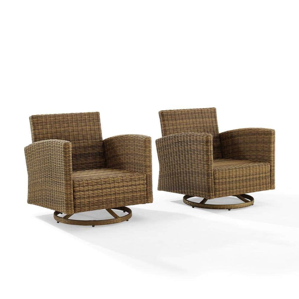2pk Bradenton Steel Outdoor Swivel Rocking Chairs Sand/Weathered Brown - Crosley: Resin Wicker, Arched Arms, UV-Resistant