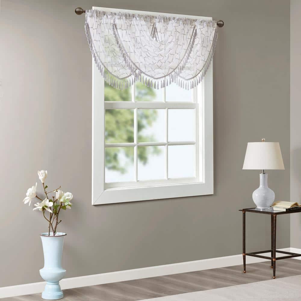 Madison Park Irina Diamond Sheer Embroidered Waterfall Valance