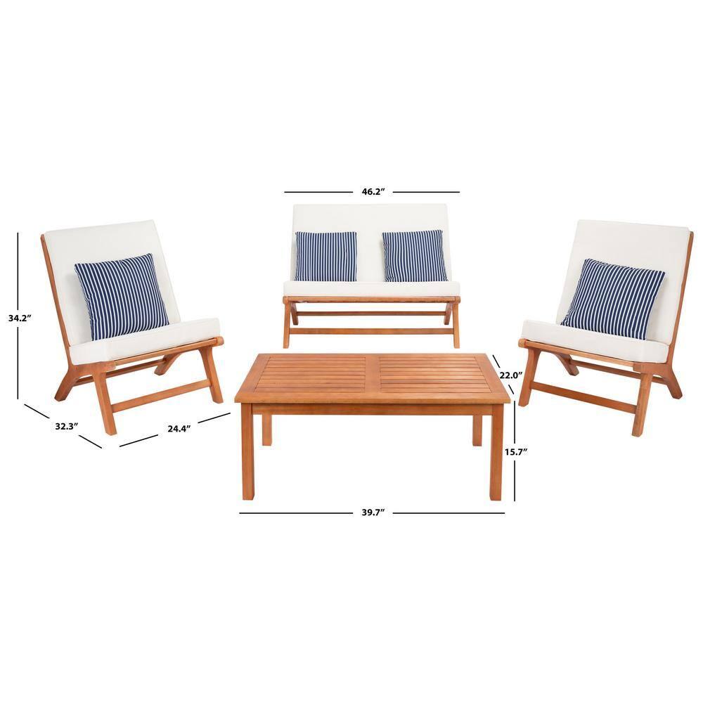 Chaston 4 Piece Living Set - Indoor/Outdoor - PAT7044 - Natural/Beige + Thin Stripe Pillow - Safavieh