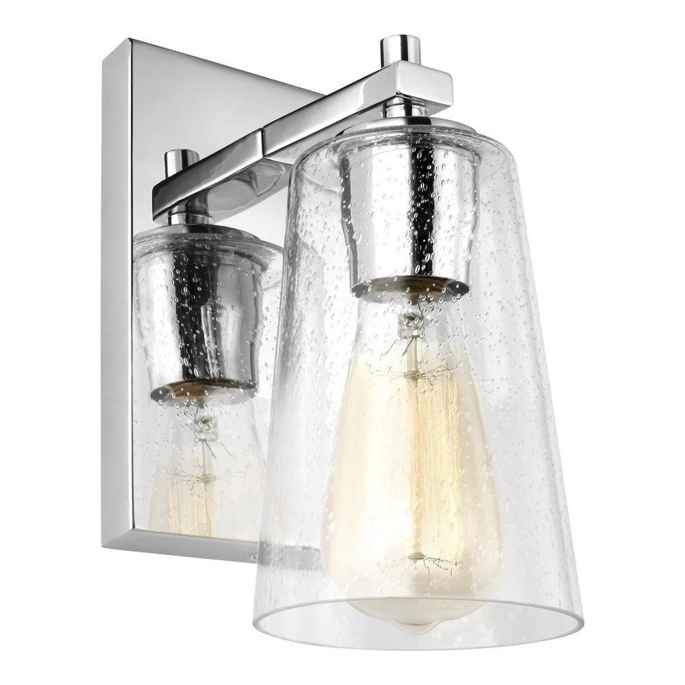 Chrome Clear Seeded Glass Round Wall Sconce, 1-Light