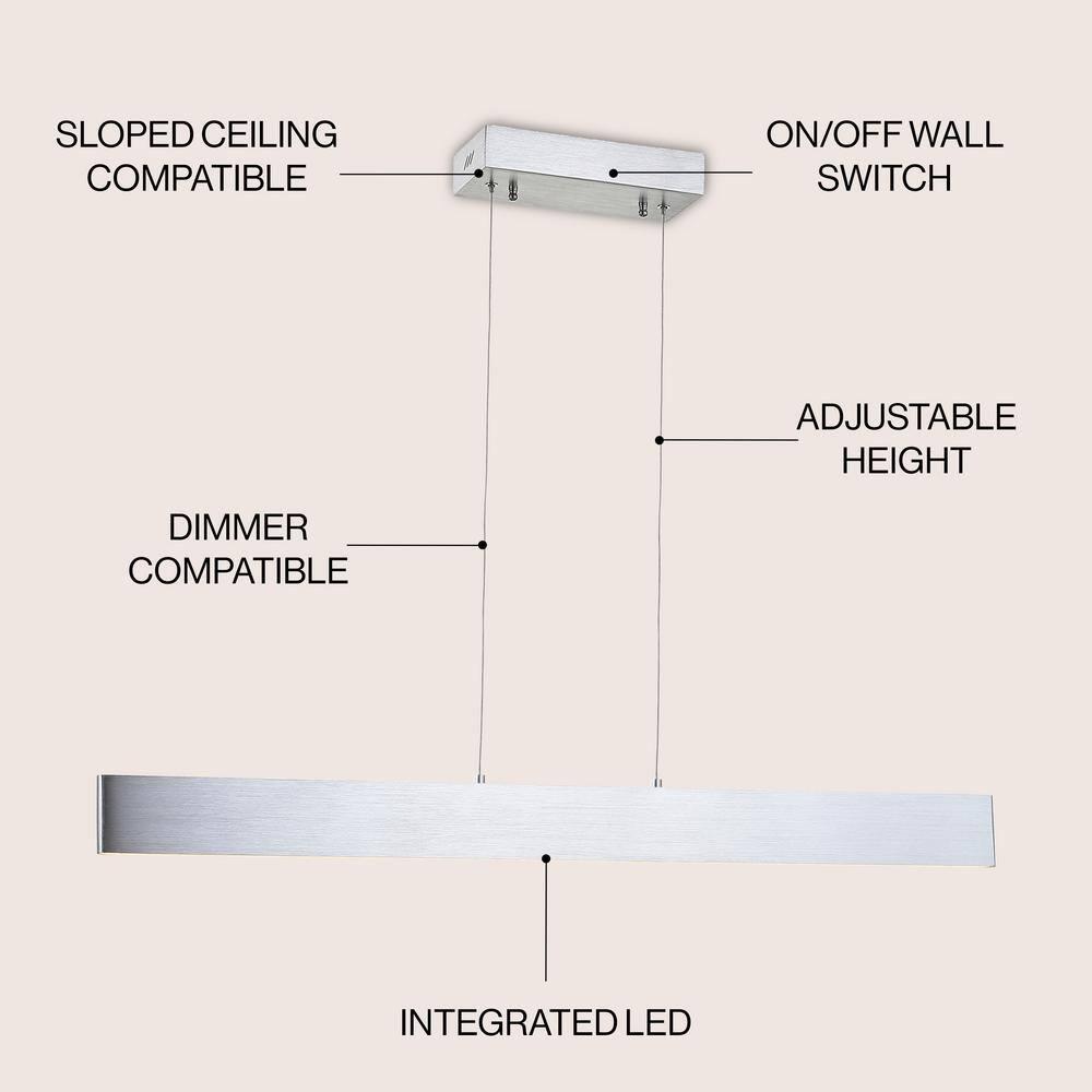 Draper 40" Dimmable Adjustable Integrated LED Metal Linear Pendant, Brushed Aluminum