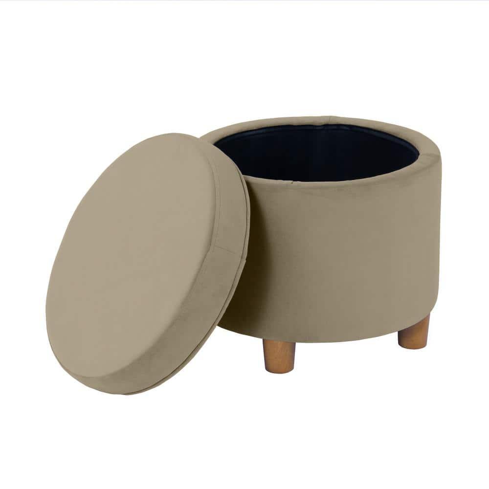 HomePop Round Storage Ottoman, Fawn Velvet
