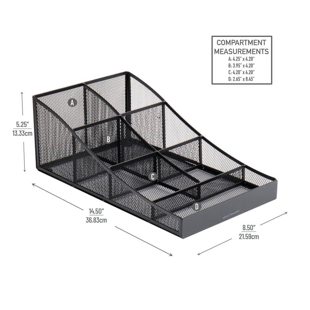 Mind Reader Mind Reader Cup and Condiment Station, Countertop Organizer, Coffee Bar, Kitchen, Metal Mesh, 8.5"L x 14.5"W x 5.25"H