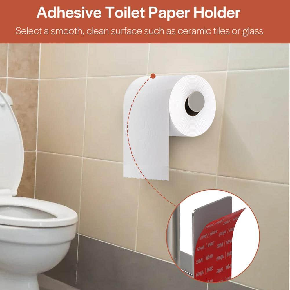 Self-Adhesive, Stainless Steel, Single Post Wall Mounted Toilet Paper Roll Holder, Stand no Drilling, in Matte Black
