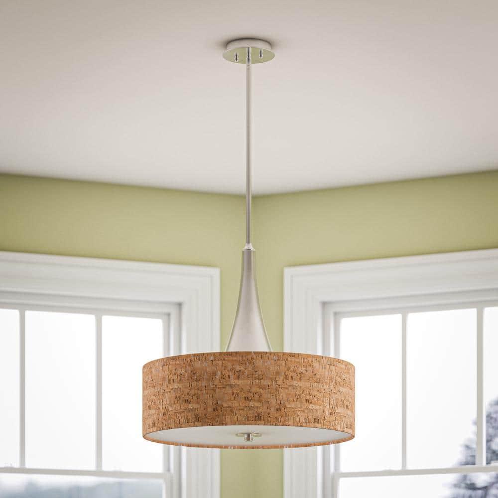 Bulletin 3-Light Brushed Steel Ceiling Pendant Light with Cork Shade