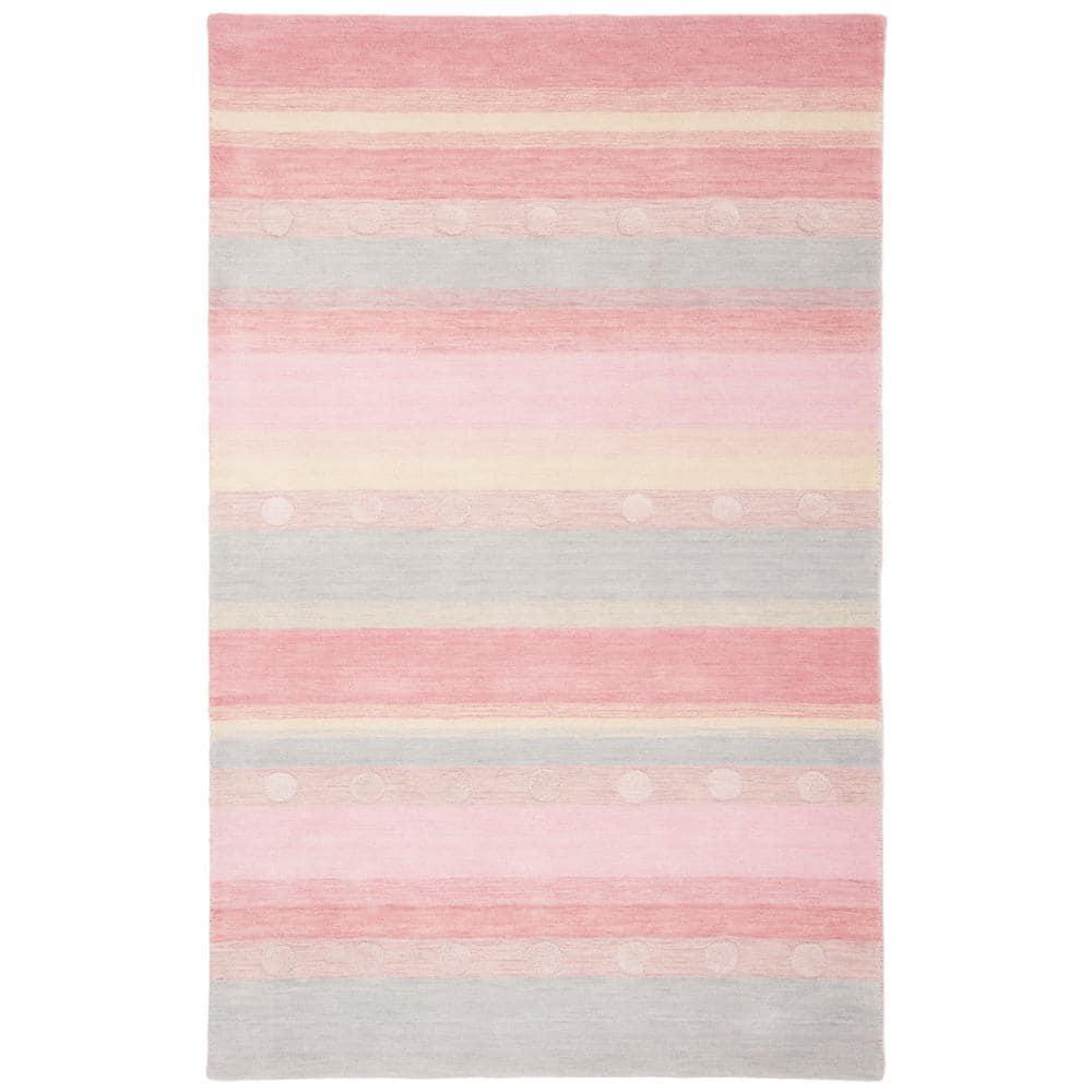 SAFAVIEH Kids Jayde Geometric Striped Wool Area Rug, Light Blue/Pink, 6' x 9'