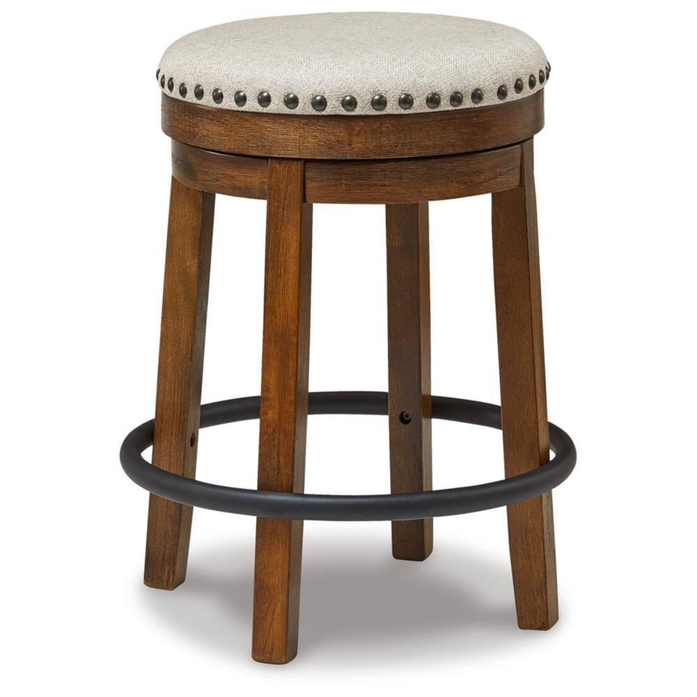 Gracie Oaks Marlar Swivel Upholstered Counter Stool with Solid Wood Frame