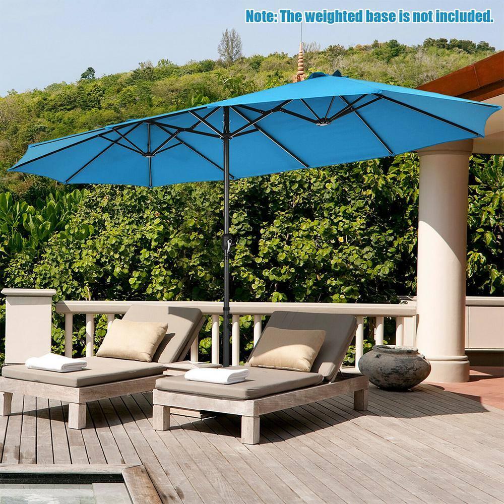 Costway 15FT Patio Double-Sided Umbrella Crank Outdoor Garden Market Sun Shade Blue