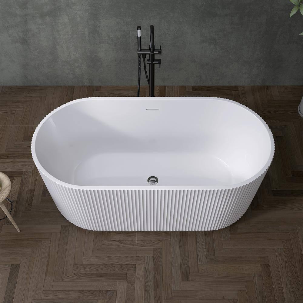 ZEAFIVE WZ48-GW59-R 59" X 30" Freestanding Corner Soaking Acrylic Bathtub