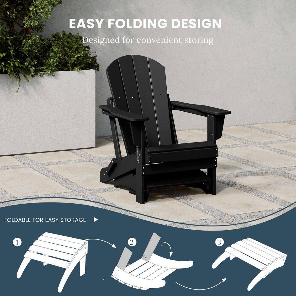 Polytrends  Laguna Hdpe All Weather Outdoor Patio Foldable Ottoman Black