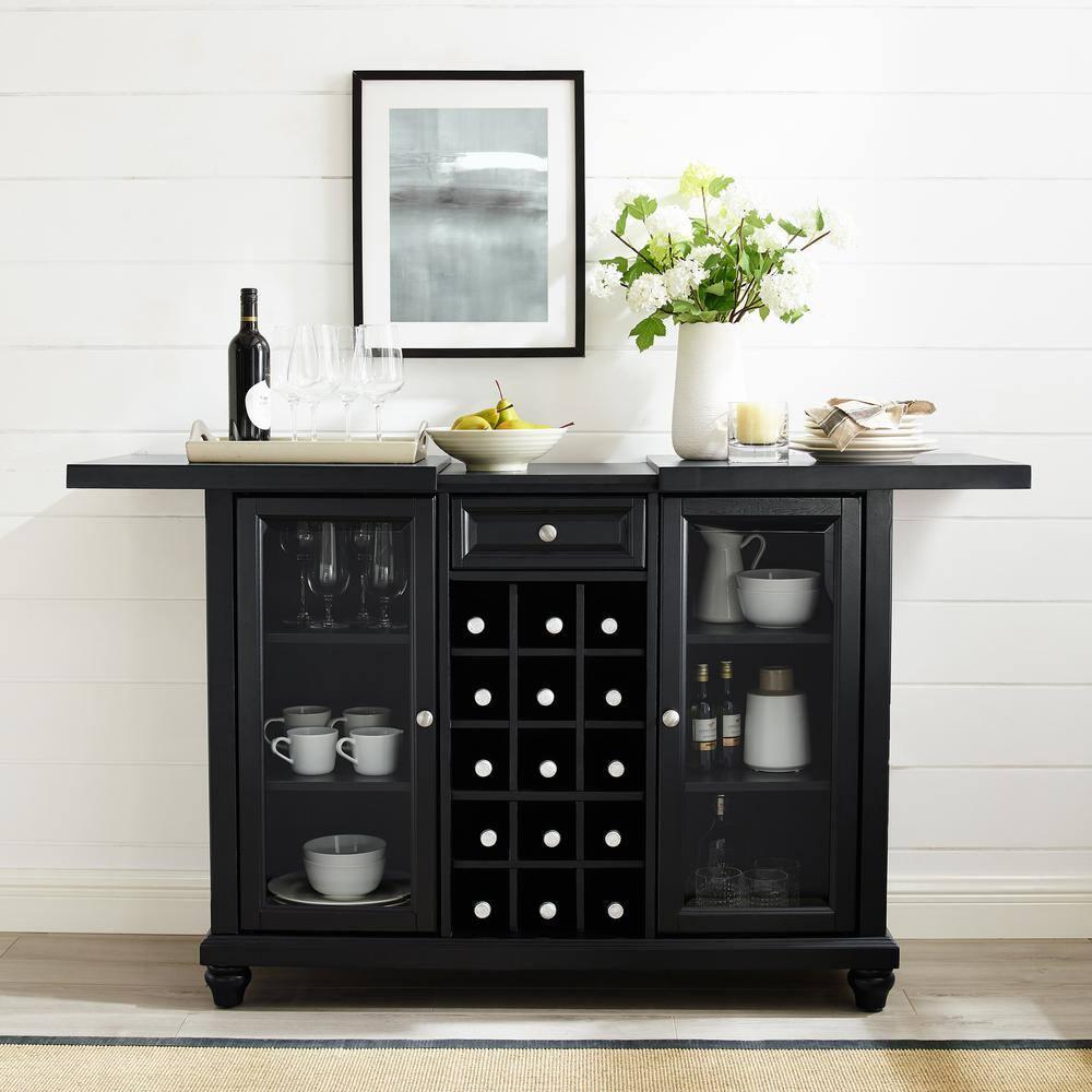 Bowery Hill Contemporary Wood Sliding Top Bar Cabinet in Black