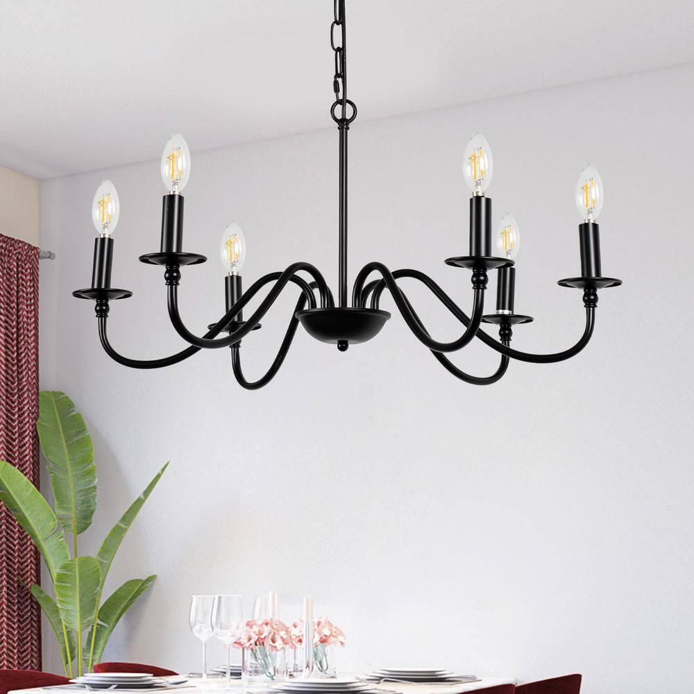 Black Chandelier 6-Light Chandeliers for Dining Room Rustic Farmhouse Chandelier Modern Kitchen Light Fixtures Ceiling Chandeliers Light Fixture for Living Room, Foyer, Bedroom, Hallway,