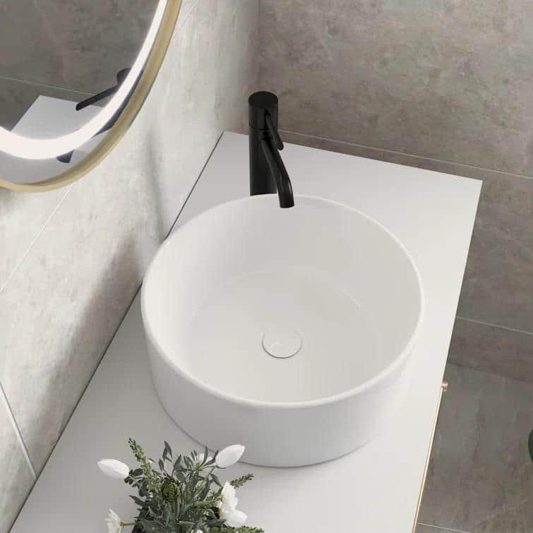 DeerValley Symmetry 16" Circular/Round White Vitreous Vessel Bathroom Sink