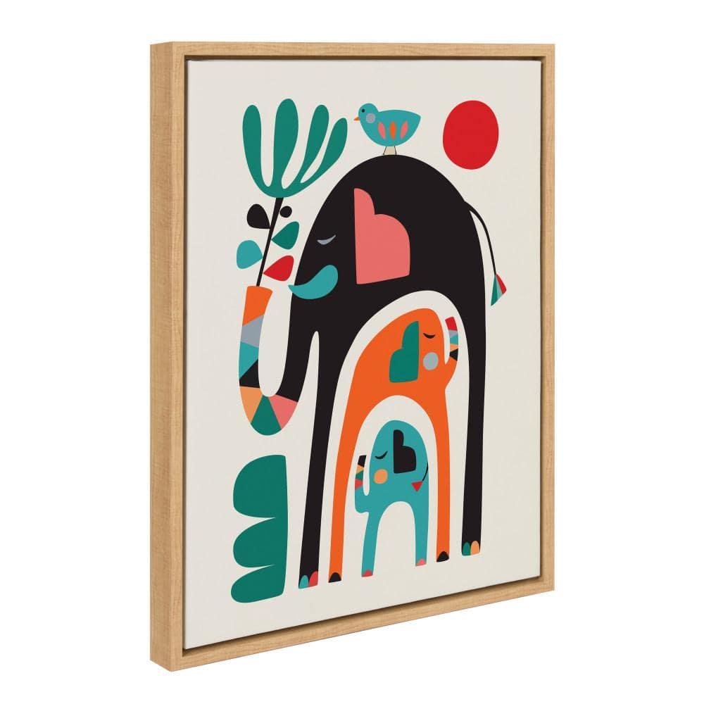 18" x 24" Sylvie Three Elephants Framed Canvas Wall Art by Rachel Lee Natural - Kate and Laurel