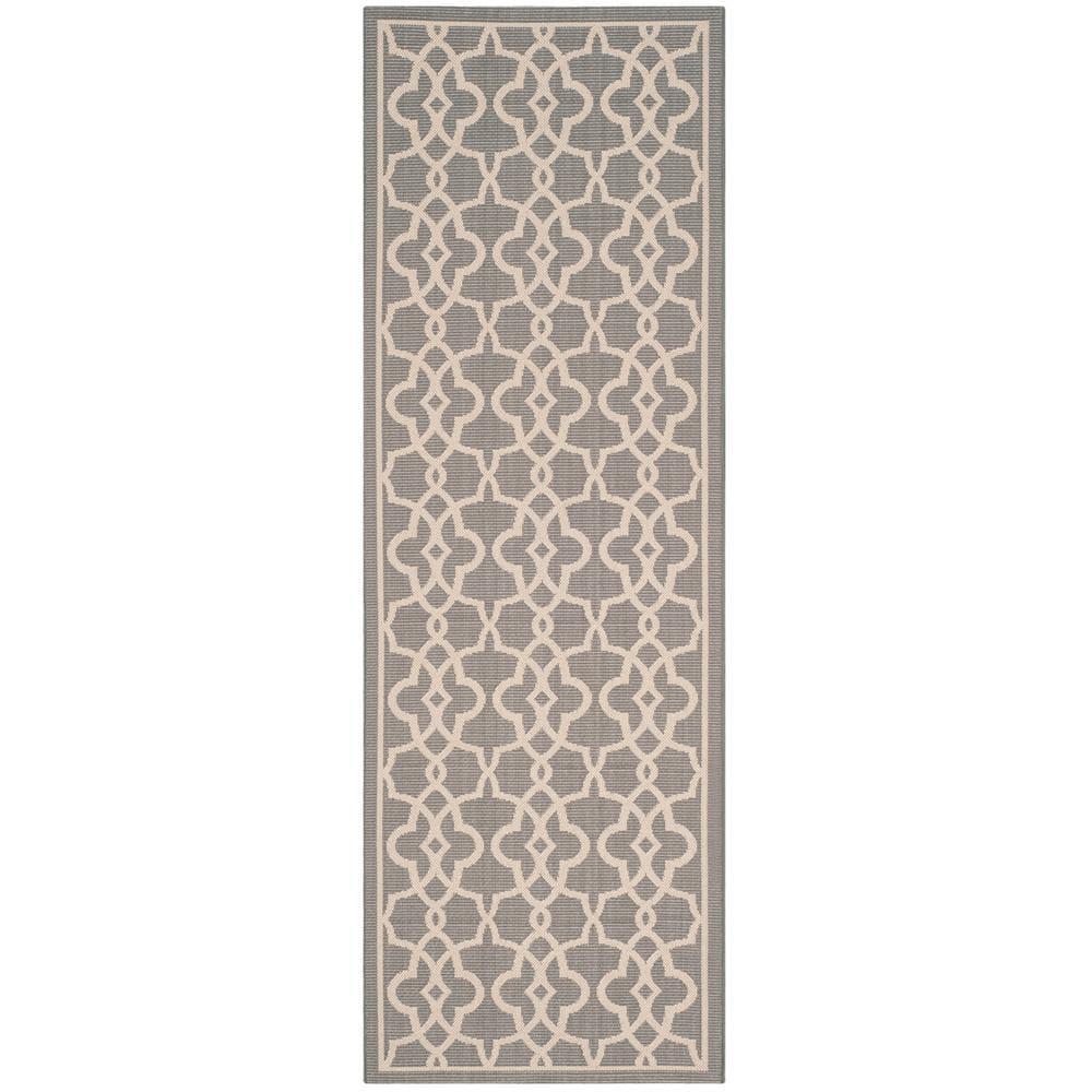 SAFAVIEH Courtyard Carlos Oriental Indoor/Outdoor Runner Rug, Grey/Beige, 2'7" x 8'2"
