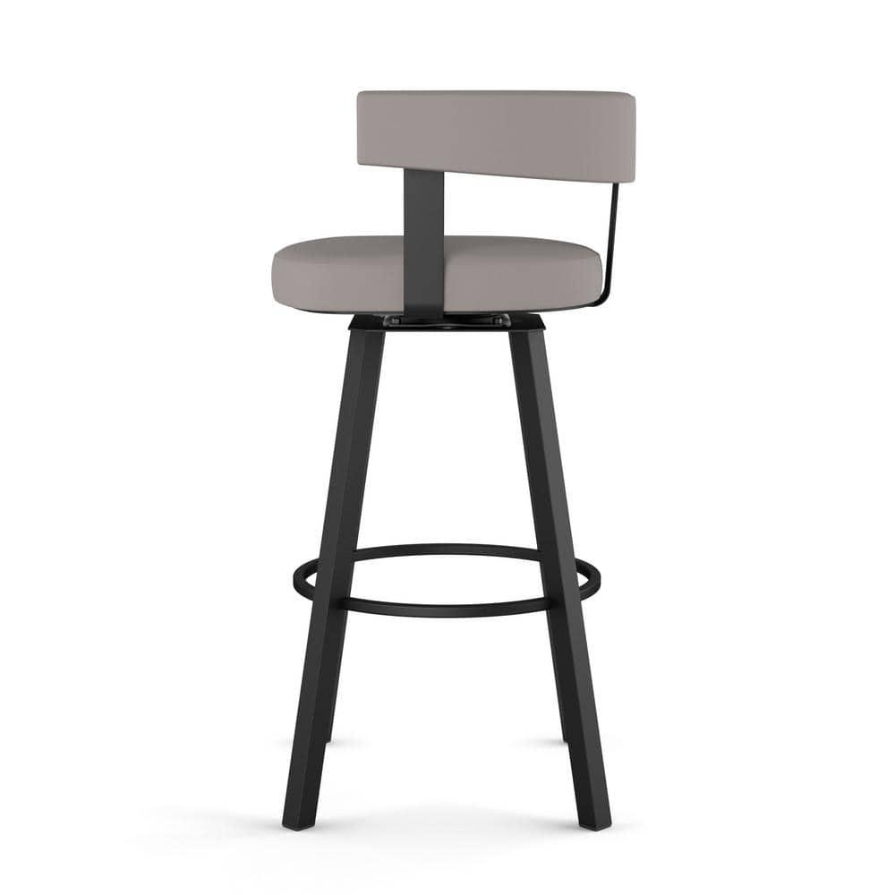 Amisco Parker 26 In. Swivel Counter Stool - Taupe Grey Faux Leather / Black Metal