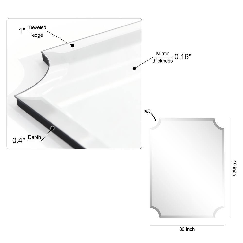 Empire Art Direct Frameless Rectangle Scalloped Beveled Wall Mirror - Clear 30 in. x 0.39 in. x 40 in.