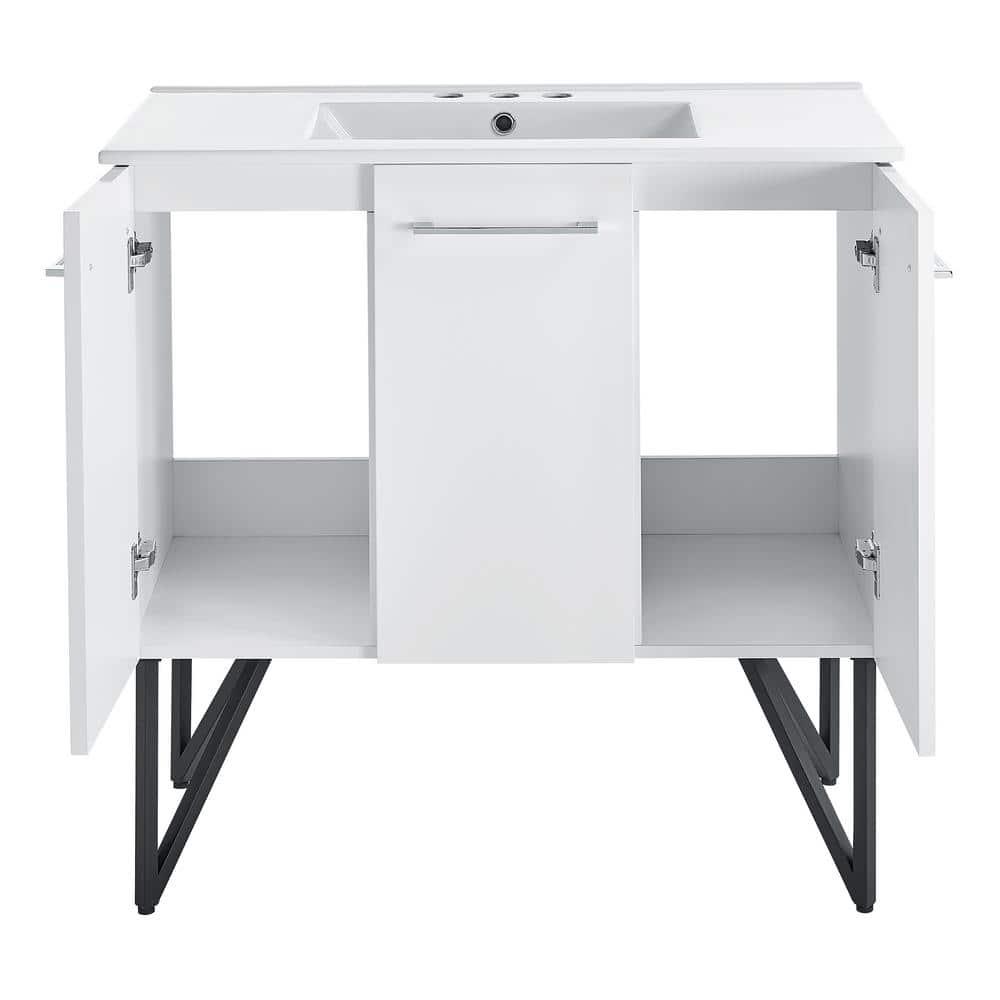 Annecy 36 In. White Bathroom Vanity With 3-Hole Ceramic Sink Top