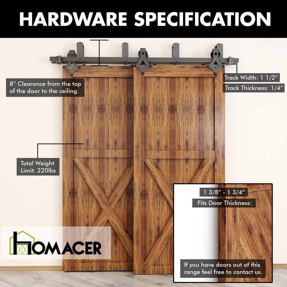Homacer Black Rustic Diamond Design Double Track Bypass Barn Door Hardware Kit For Two Use( Door Not Included)