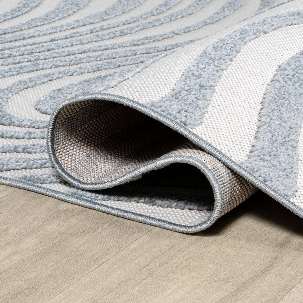 JONATHAN Y Maribo High-Low Abstract Groovy Striped Light Blue/Ivory 4 ft. x 6 ft. Indoor/Outdoor Area Rug