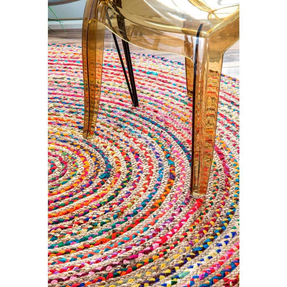 Nuloom Aleen Striped Oval 7x9 Jute Indoor Area Rug for Dining Room Rug Neutral Rug Living Room Rug Kitchen, Multicolor