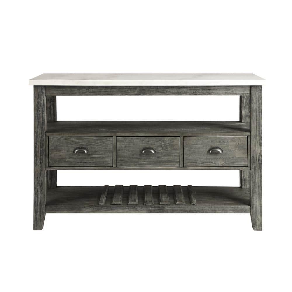 ACME Merel Marble Top Wine Rack Server in White and Gray Oak
