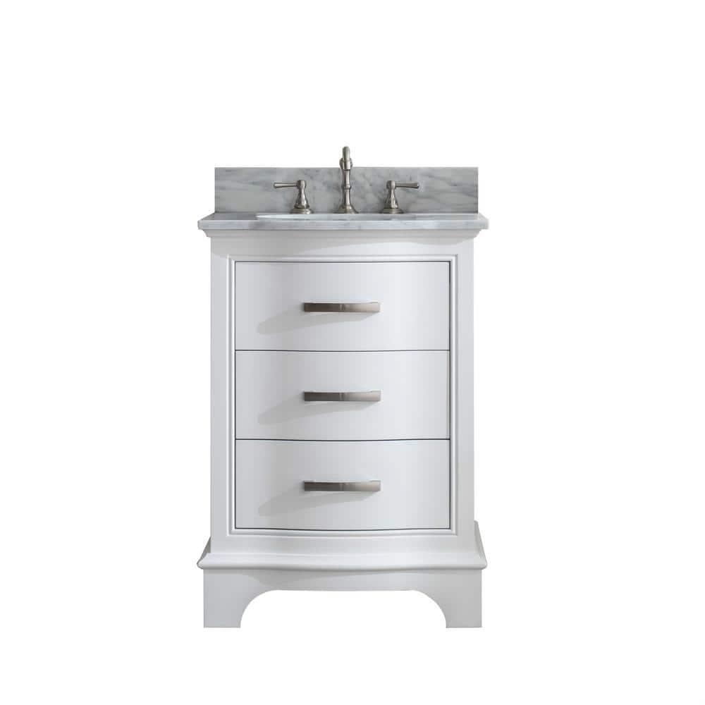 Monroe 24'' White Solid Wood Vanity with Carrara Marble Top