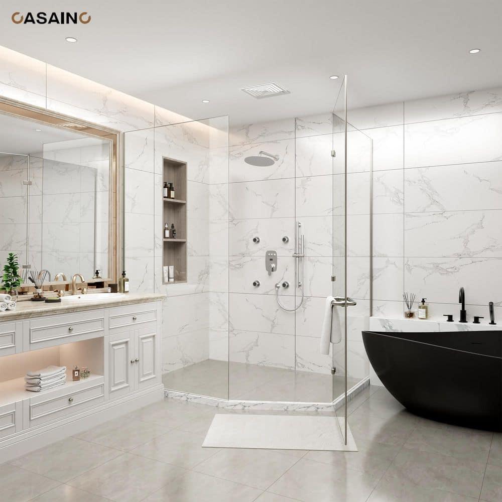 CASAINC 3-Function 12 Inch Temperature Digital Display Shower System With 2-Setting Slider Bar Handheld And 4Pcs Body Jets BR01009SX12BN