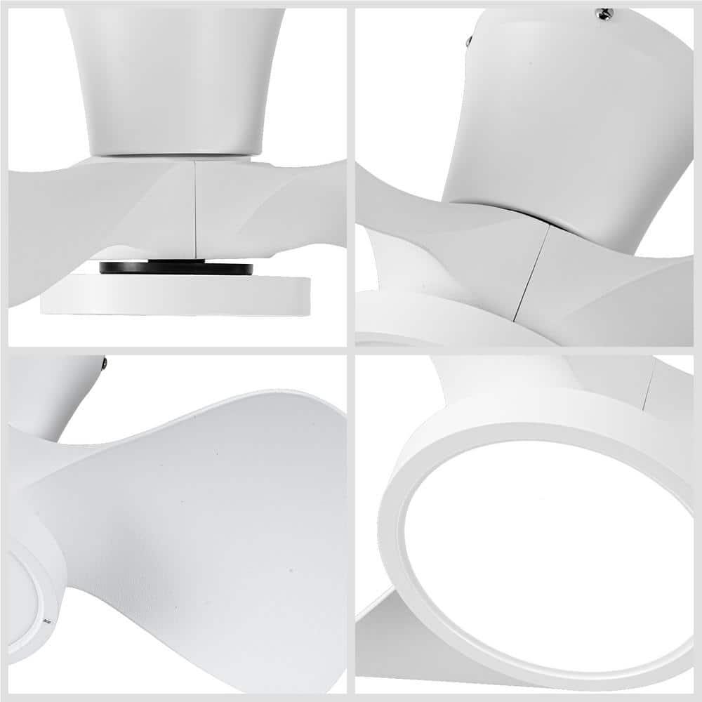 22-inch White Ceiling Fan with Lights - Small Low Profile Fan - Remote Control - 6-Speed Quiet Reversible Motor - 3 Color Temperature Dimming - Modern Smart Design - Bedroom Flush Mount Indoor Ceiling