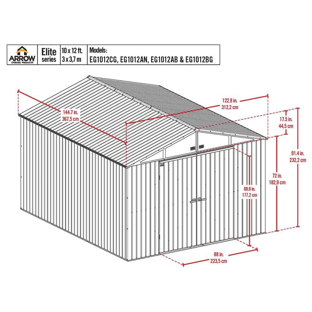 Arrow Arrow Elite 10 ft. W x 12 ft. D Galvanized Steel Storage Shed