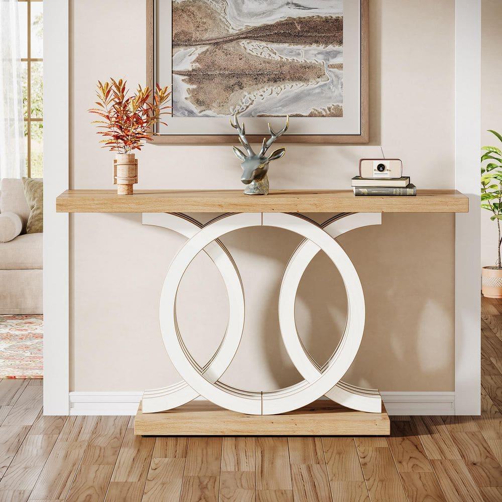 Farmhouse Console Sofa Table, 55 Inches Entryway Hallway Foyer Table White