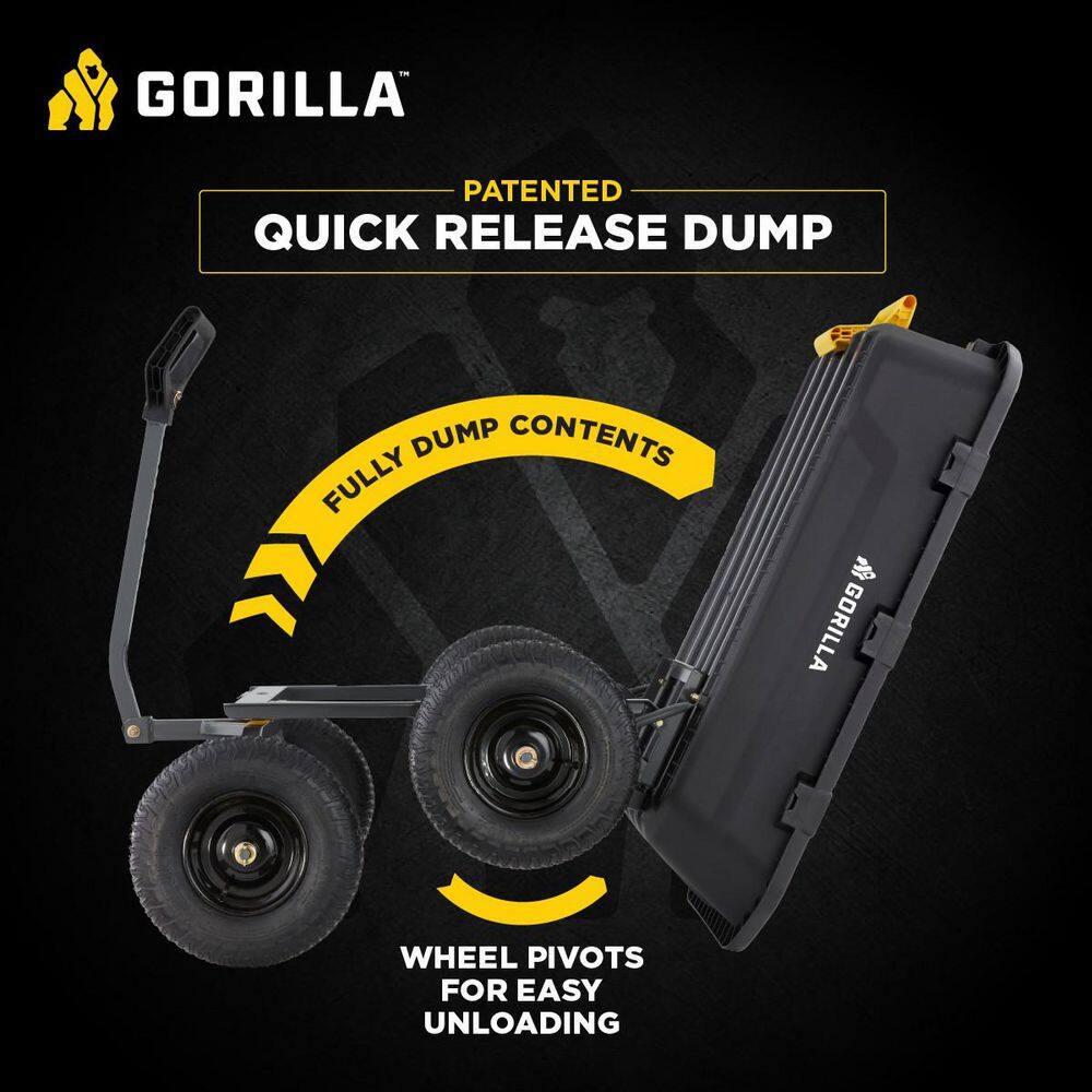 Gorilla Carts Heavy Duty 12 Cubic Foot Poly Yard Dump Cart, Garden Wheelbarrow Wagon with Pneumatic Flat Free Tires for Outdoor Lawn Utility, Black