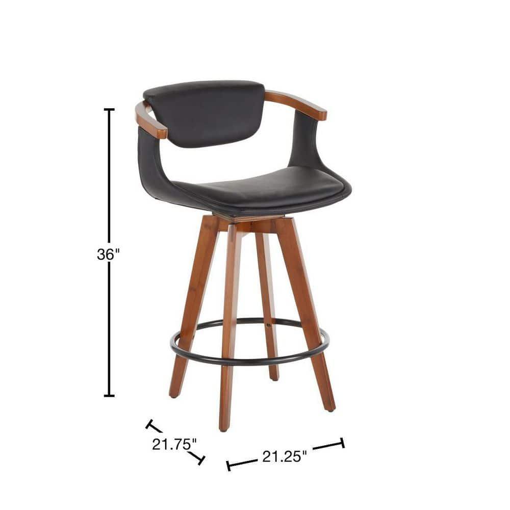 Oracle Mid-Century Modern Counter Height Barstool: Walnut, Faux Leather, Swivel - LumiSource