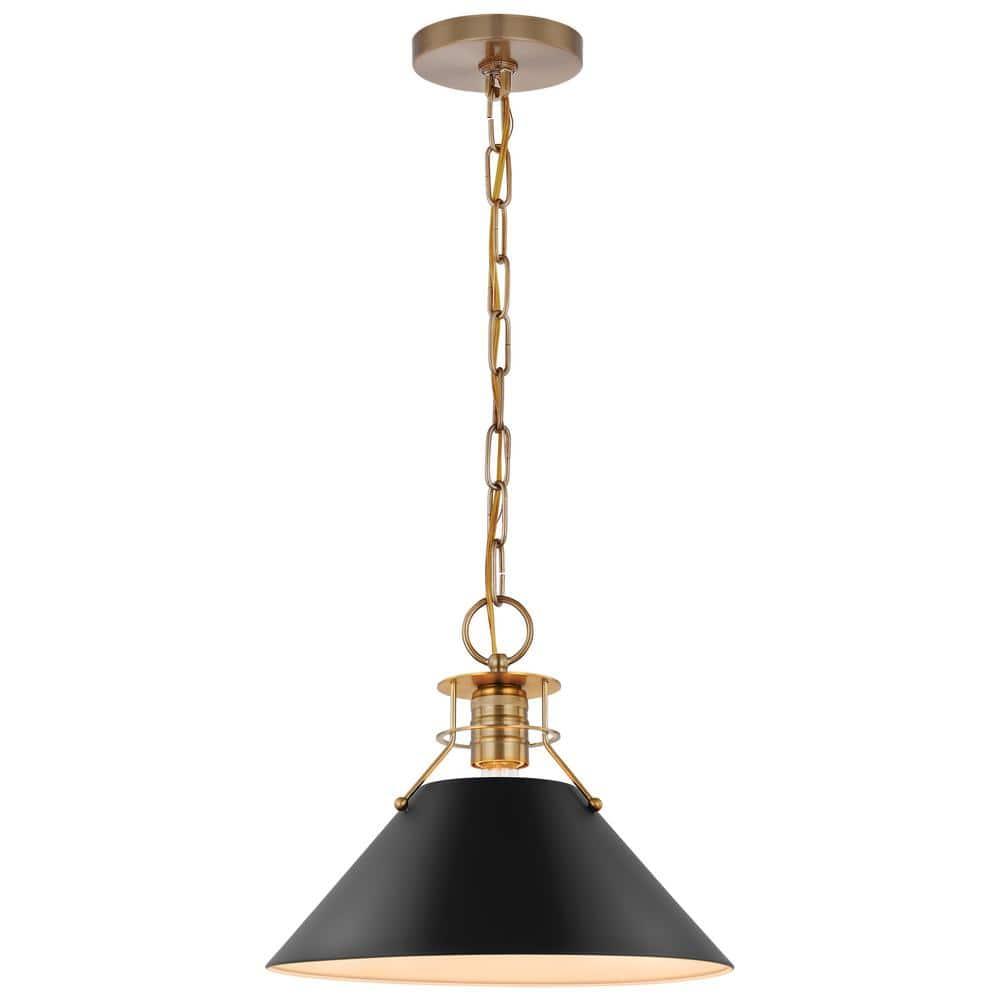 Nuvo Lighting Outpost 1 Light Medium Pendant Matte Black with Burnished Brass