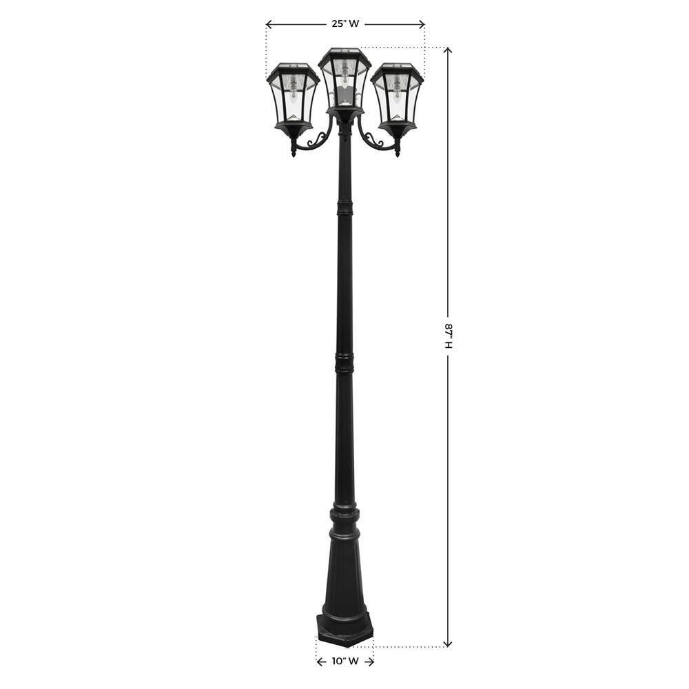 Victorian Bulb Series 3-Head Black Integrated LED Solar Outdoor Post Light
