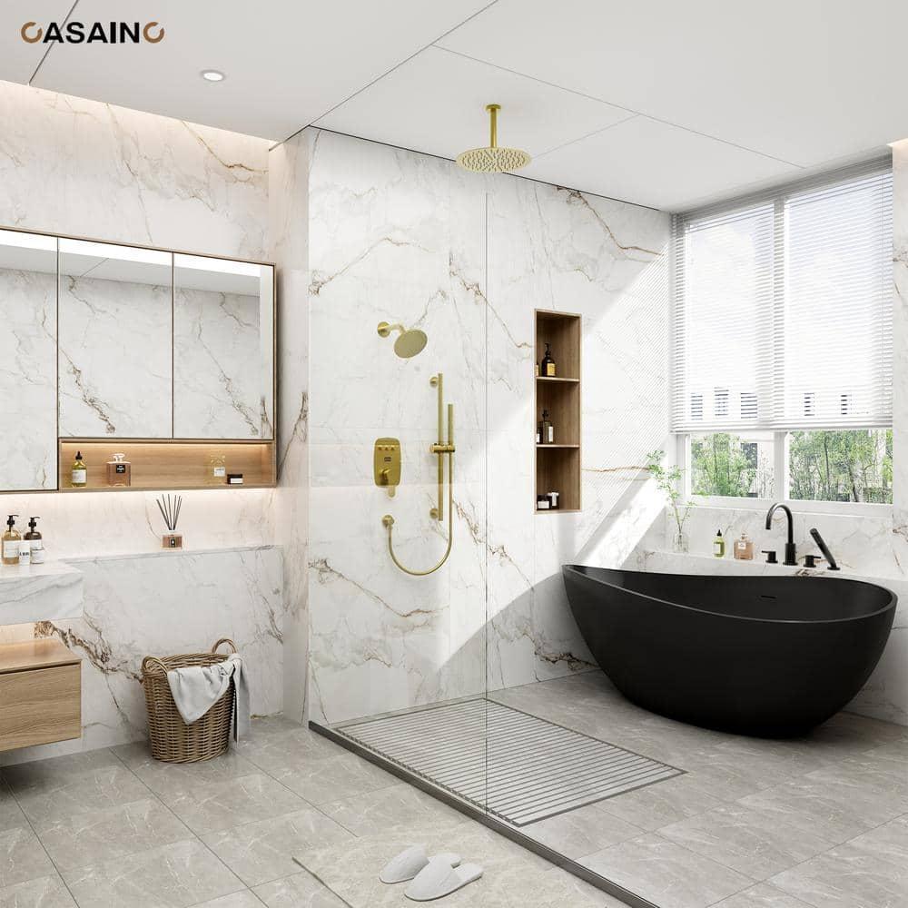 Rainfall Symphony 12inch Dual Showerhead Temperature Display Shower System with 2 in 1 Slider Bar Shower Handheld