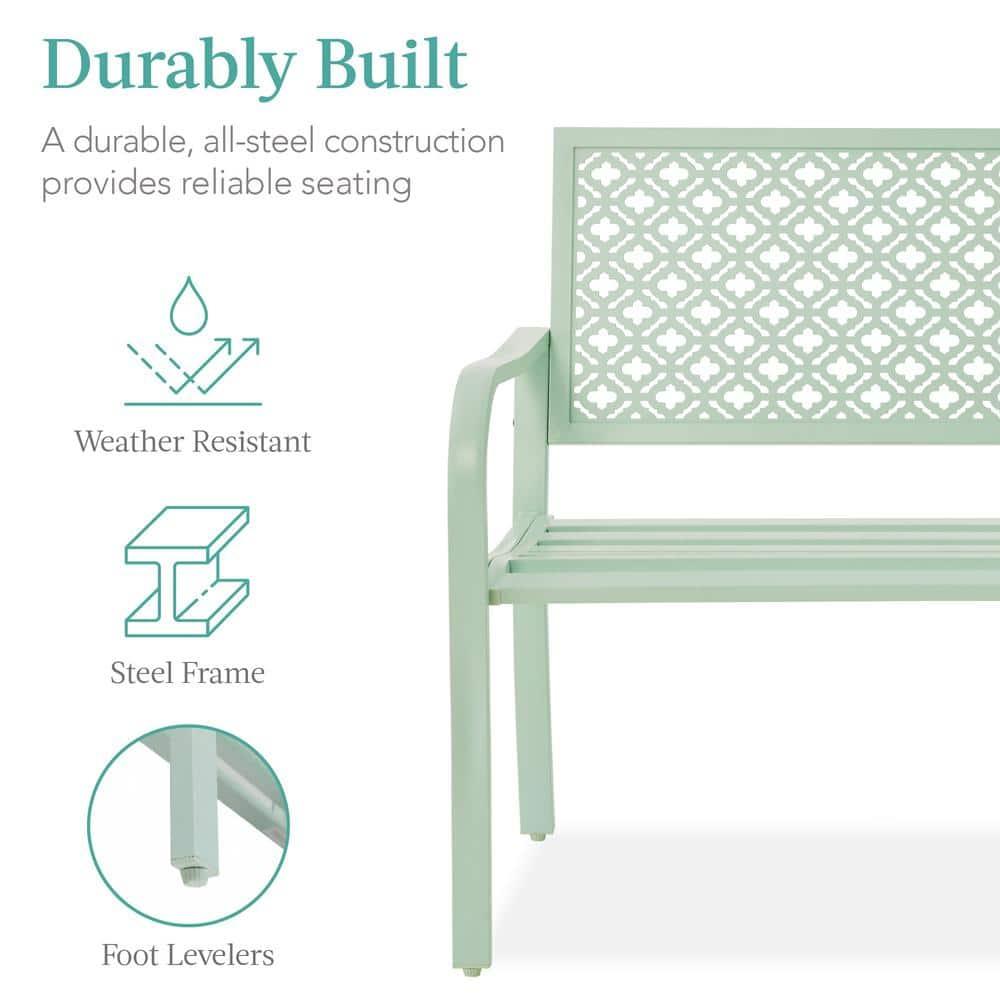 Red Barrel Studio® 2-Person Outdoor Metal Bench with Geometric Backrest, 790lb Capacity, for Garden, Patio, and Entryway