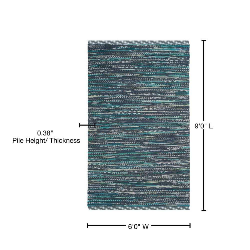 Rag Rug RAR121 Hand Woven Indoor Area Rug - 6'x9' - Ink/Multi - Safavieh