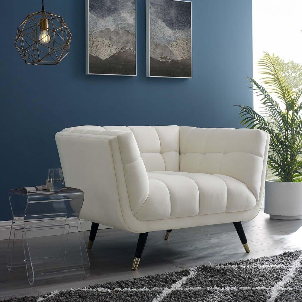 Modway Adept Performance Velvet Accent Armchair in Ivory and Black