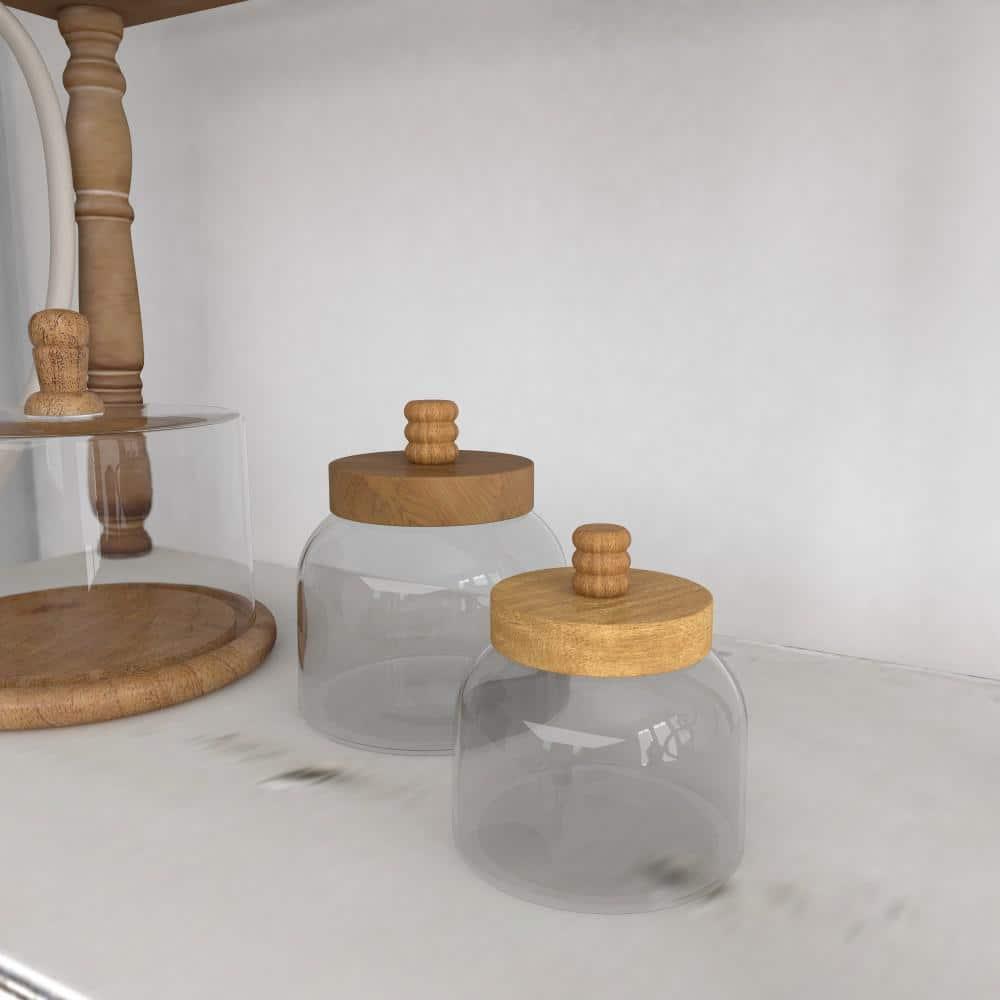 DecMode 5" x 6" Clear Glass Canisters with Wood Lids, 2-Pieces