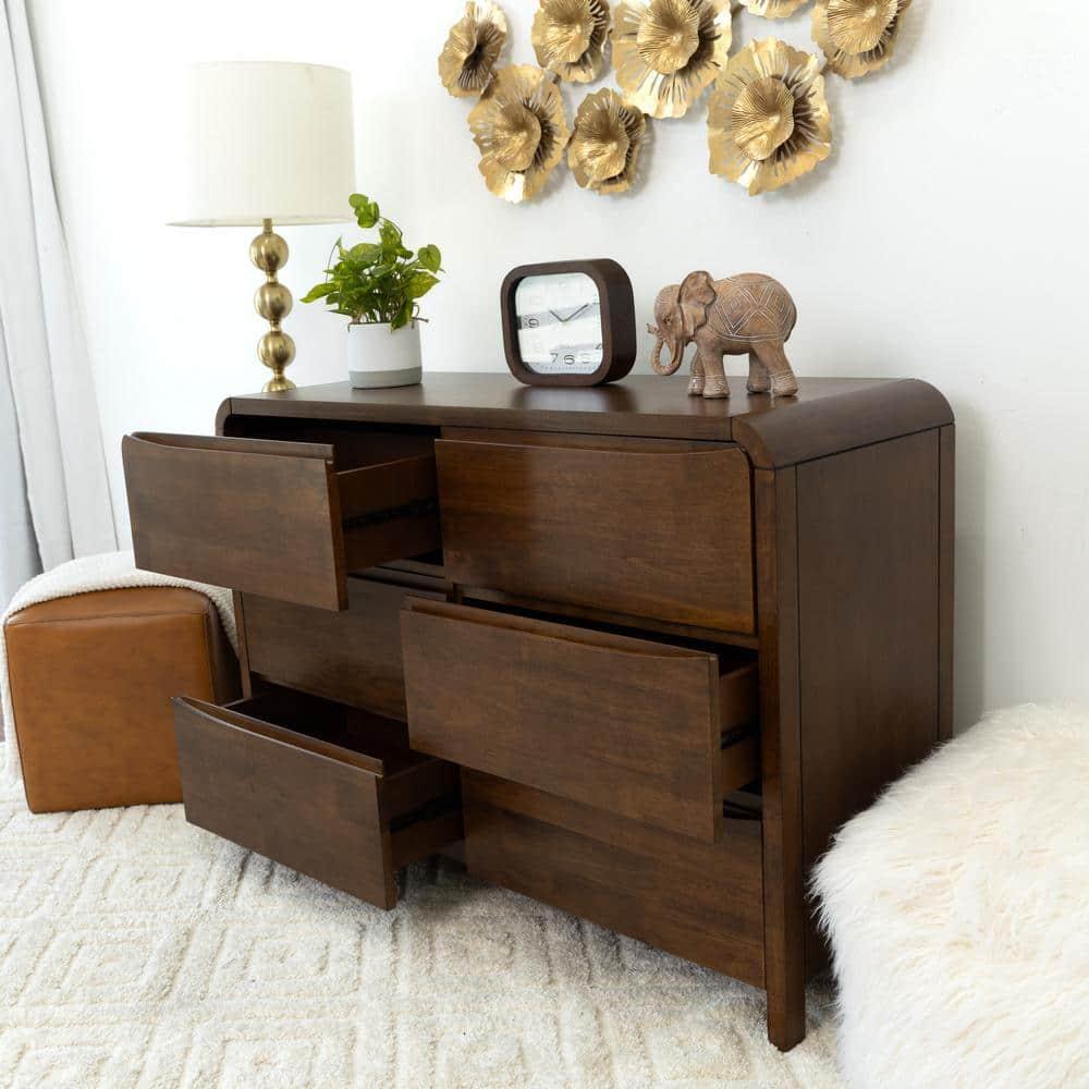 Arton Mid Century Modern Solid Wood Walnut Dresser with 6 Drawers
