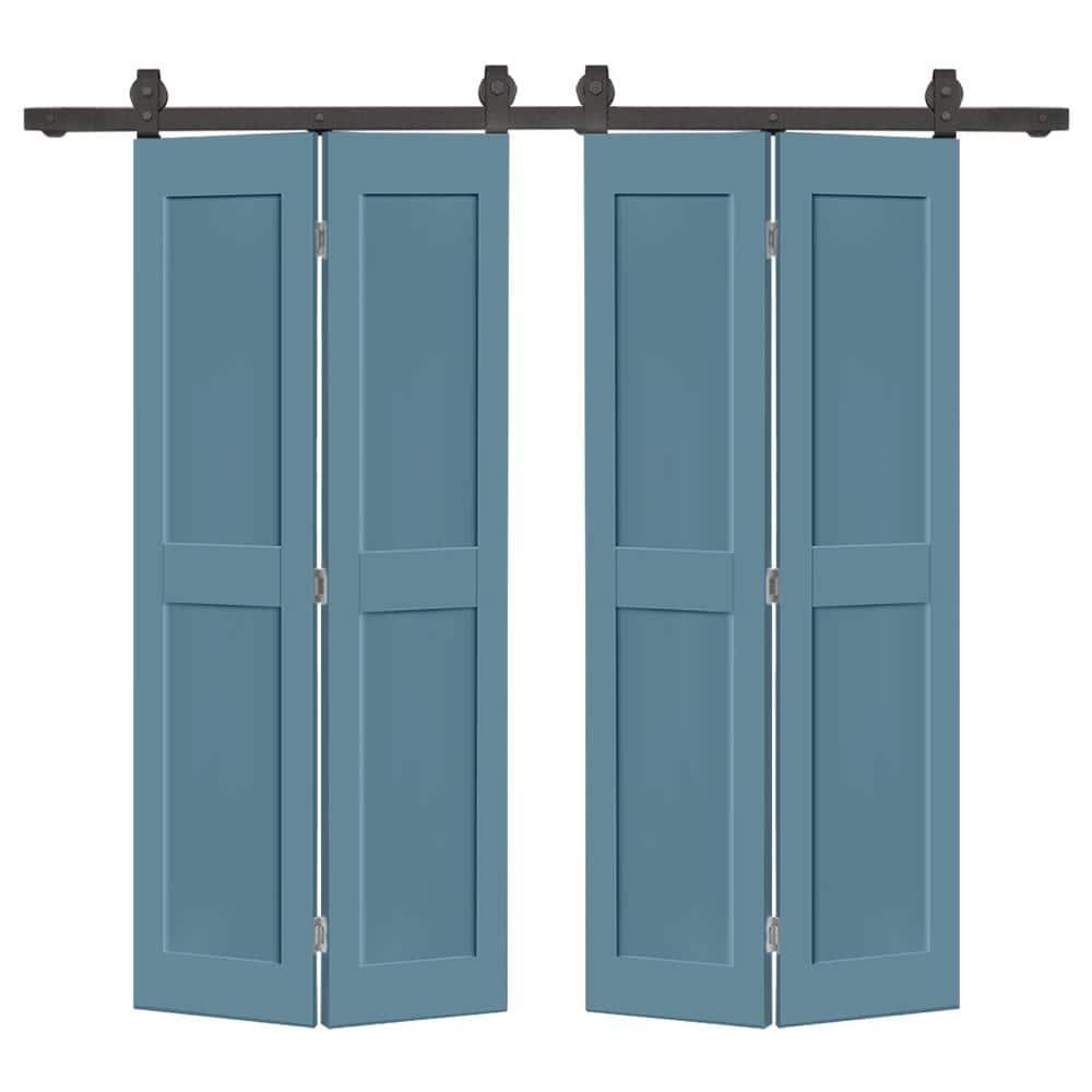 Calhome 2 PANEL Shaker Composite Double Bi-Fold Door with Barn Door Hardware Kit