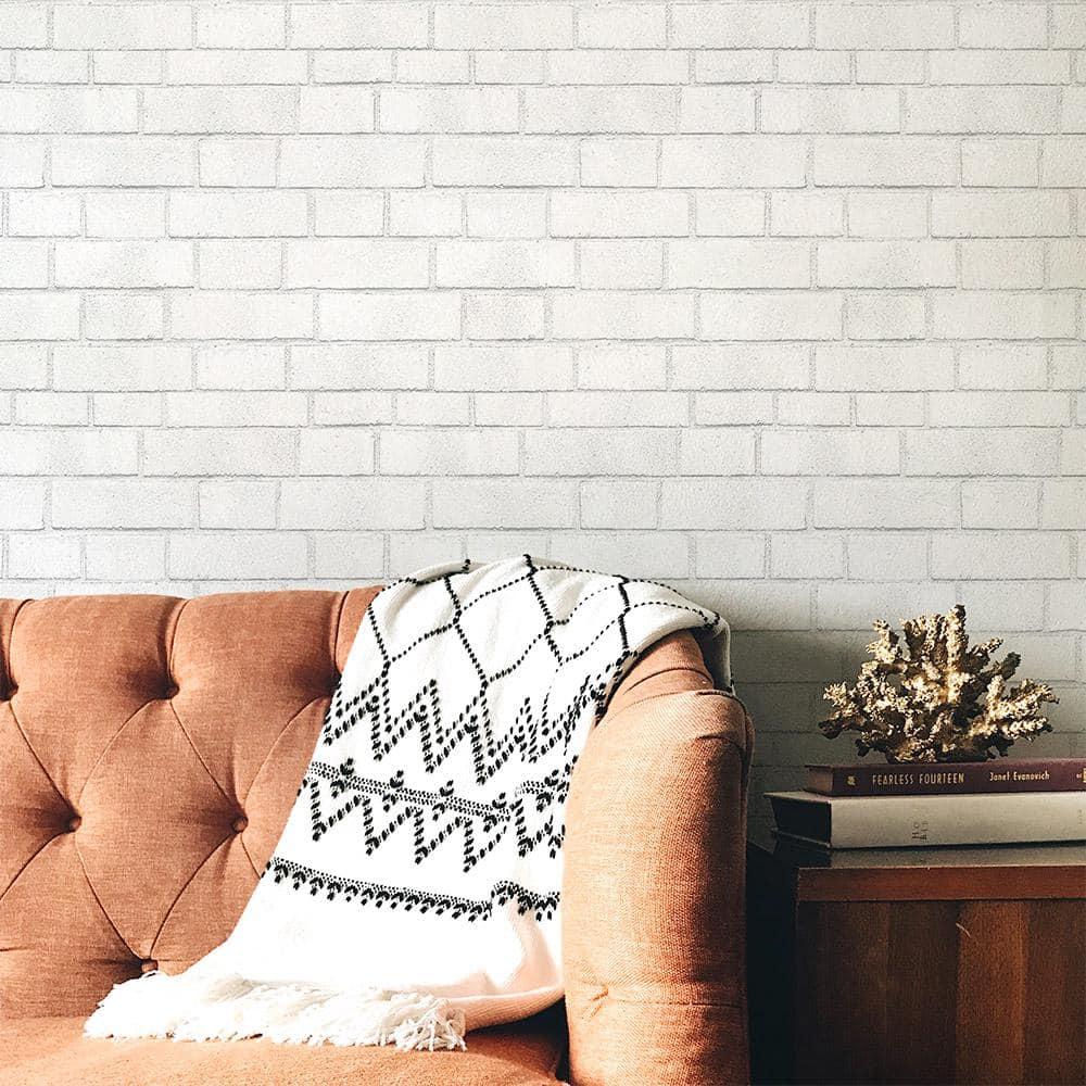 Tempaper Textured Faux Brick White Peel and Stick Wallpaper, 20.5" x 16.5'
