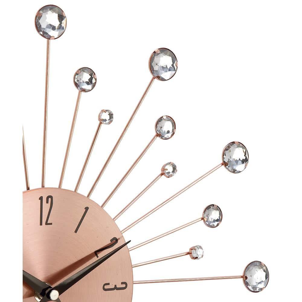15"x15" Metal Starburst Wall Clock with Crystal Accents Copper - Olivia & May
