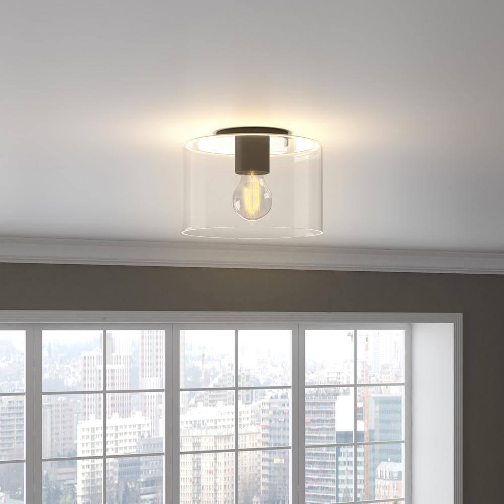 Evelyn&Zoe 10" Matte Black Metal/Glass Semi Flush Mount