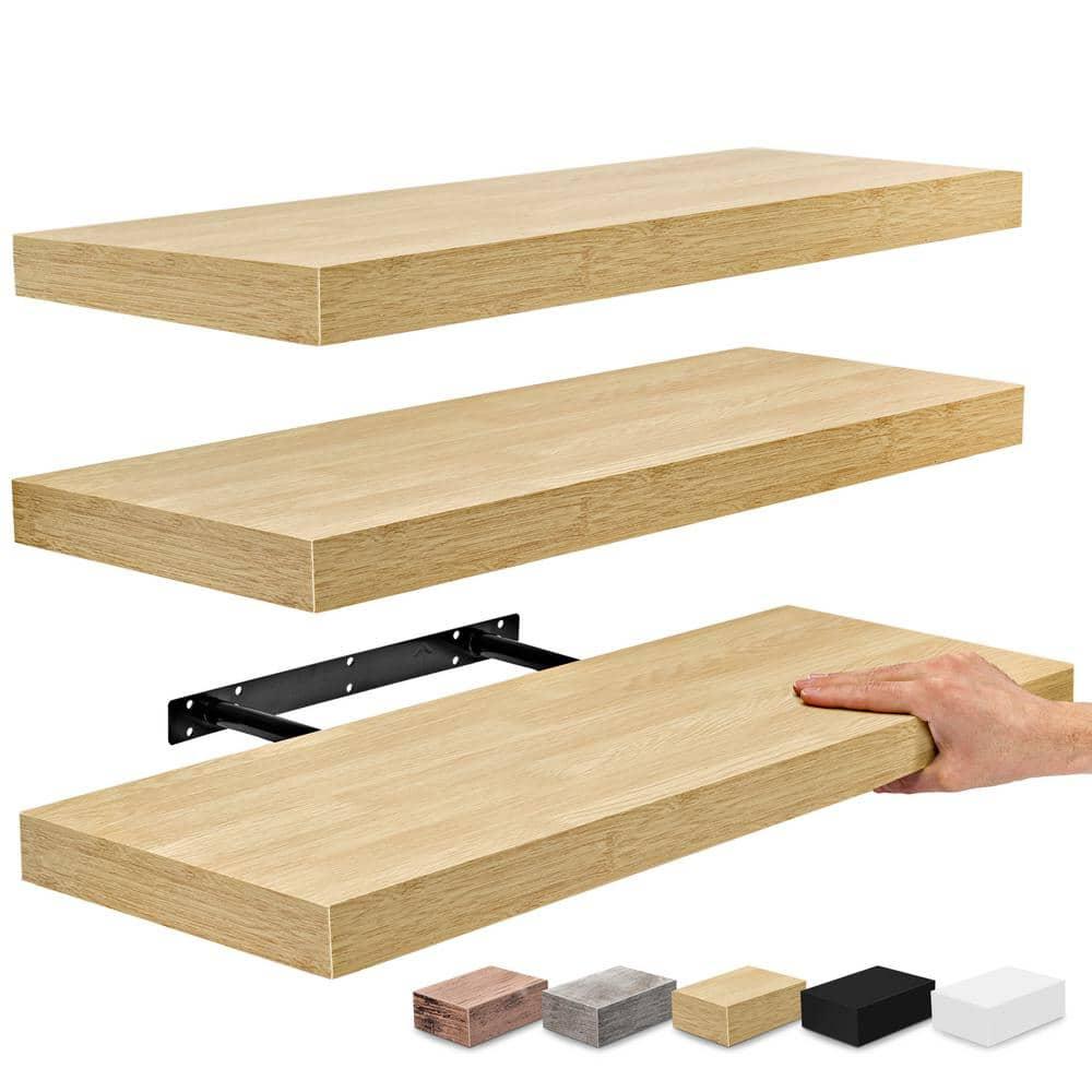 Set of 3 (24"x9") Sorbus Rectangle Floating Shelves with Invisible Brackets - for Bedroom, Kitchen Decor, Bathroom Shelves (Mahogany)