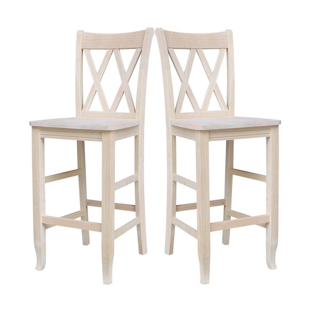 International Concepts 30" Double X Back Counter Height Barstool Unfinished: Solid Wood, Armless