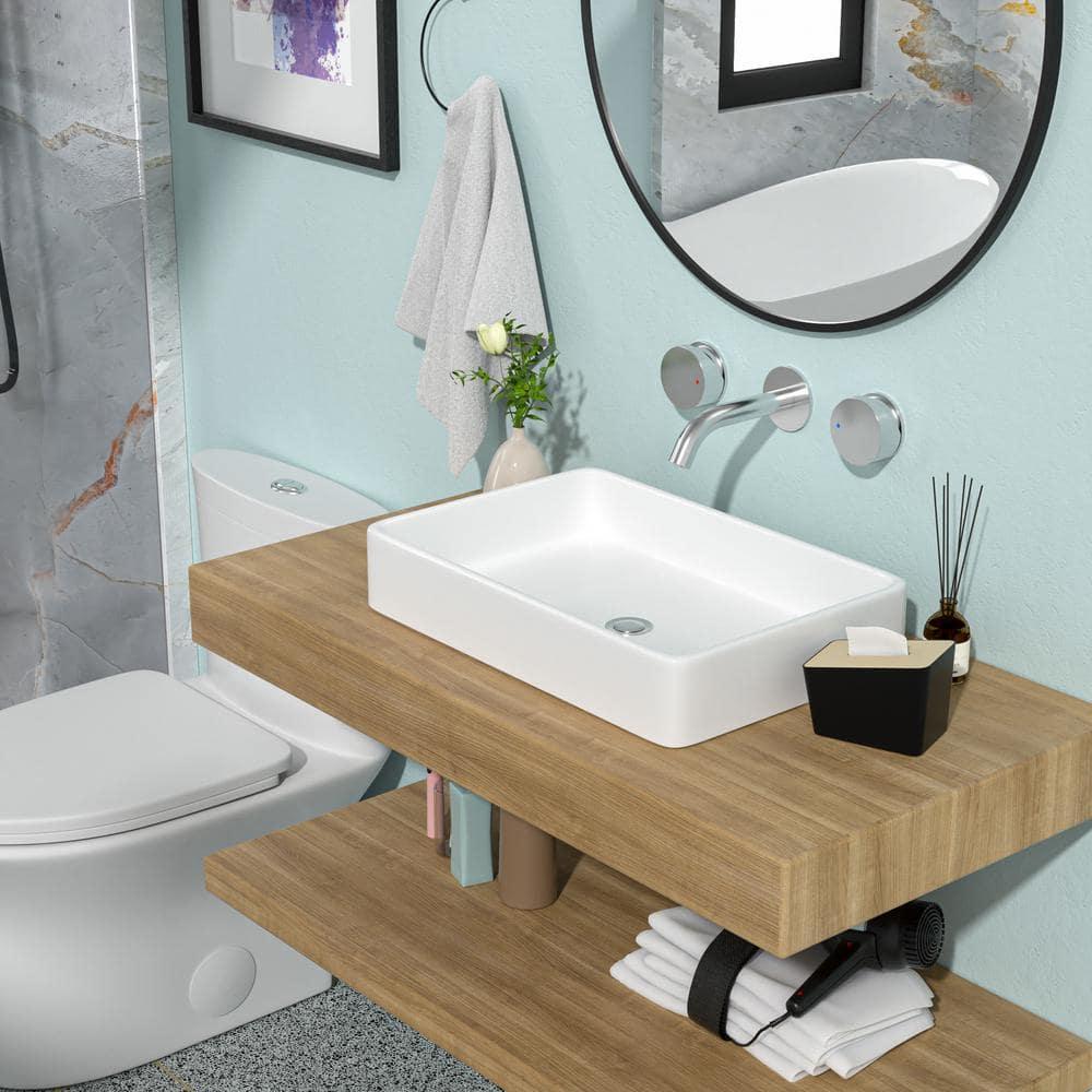 APRESSHUI 16'' Ceramic Rectangular Bathroom Sink